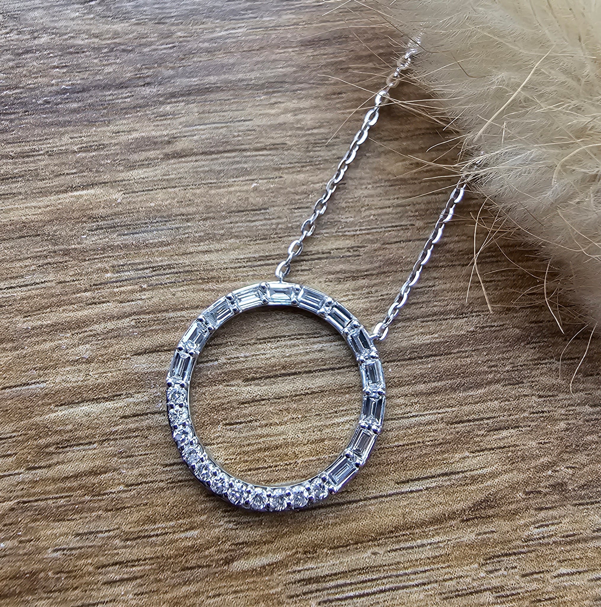 Baguette diamond circle pendant