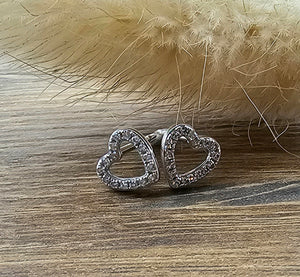Open heart diamond stud earrings