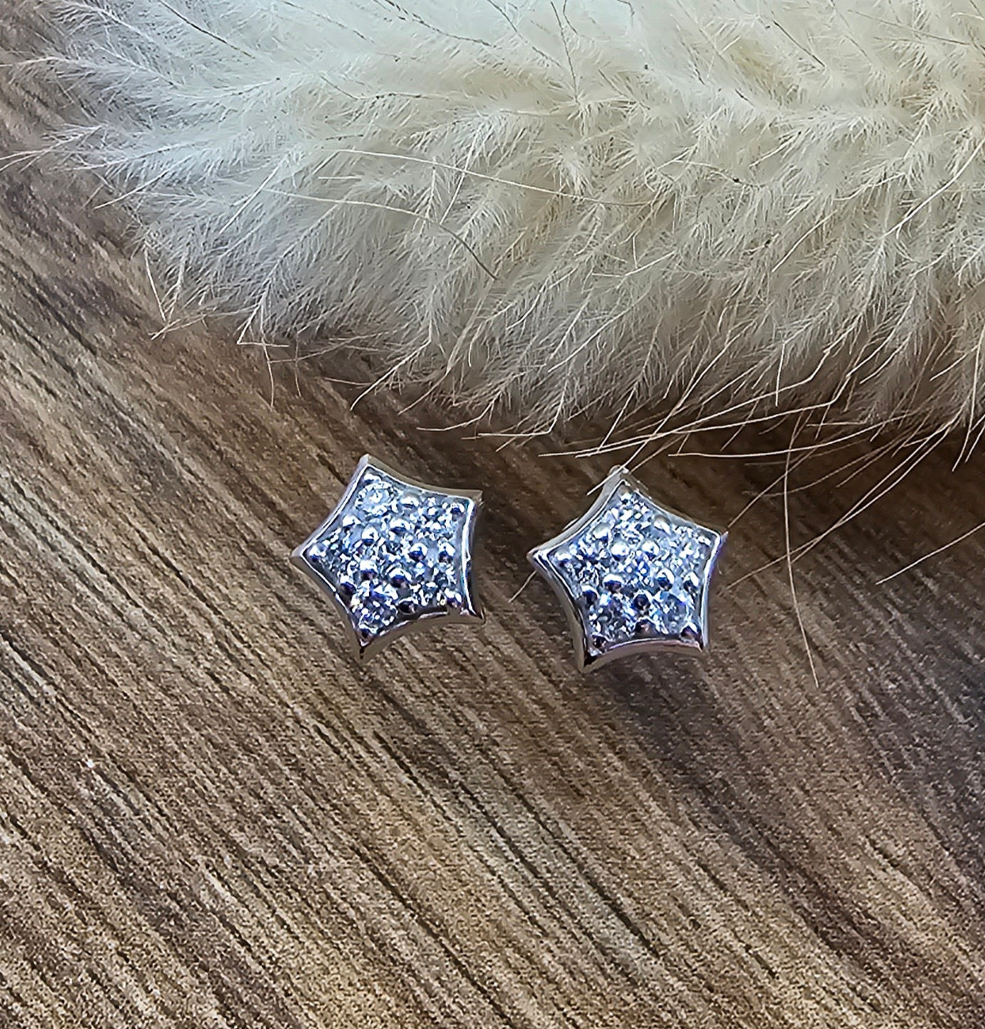 Diamond solid star earrings