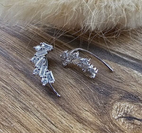 Mixed cut diamond hook earrings