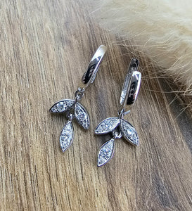 Diamond leaf hoop earrings