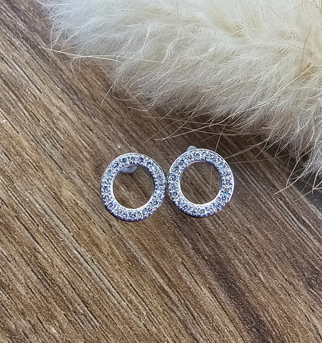 Diamond pave set open circle earrings