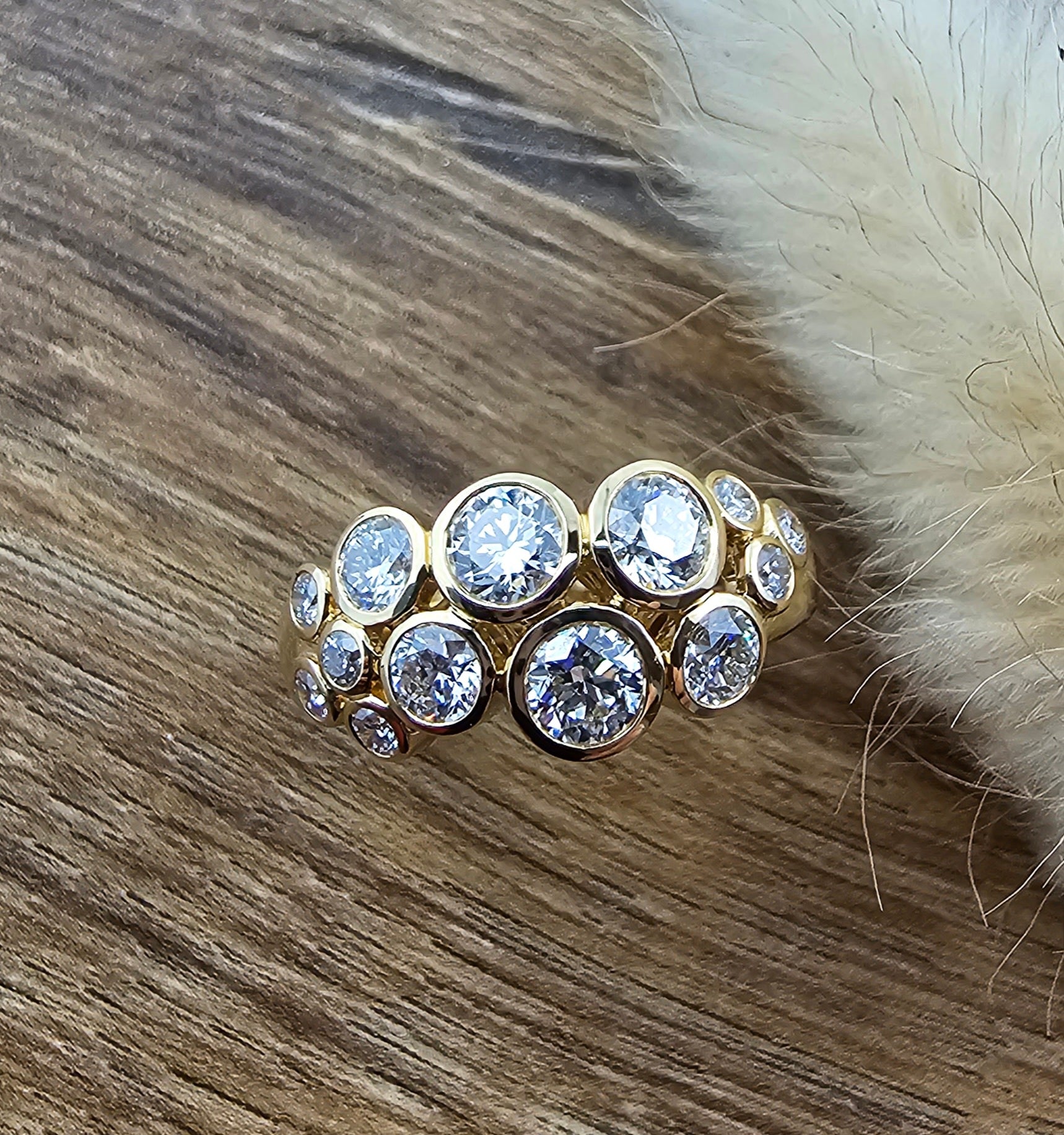 Large gold diamond bubble ring