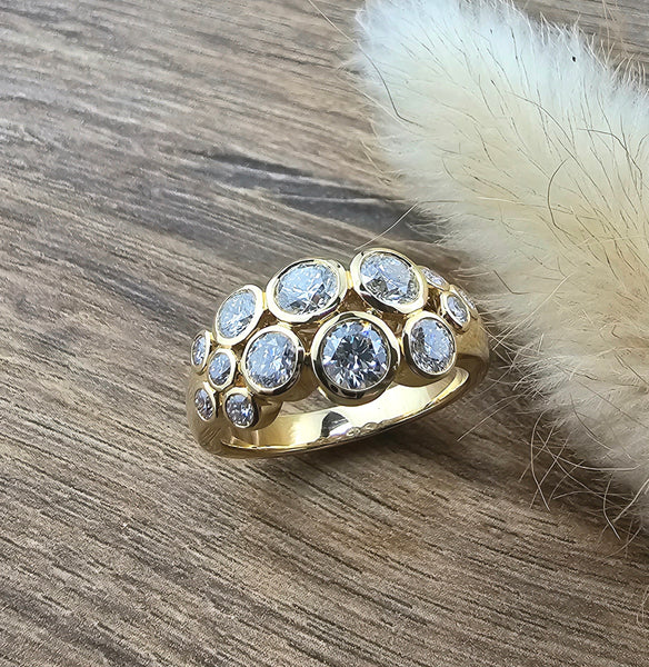 Large gold diamond bubble ring