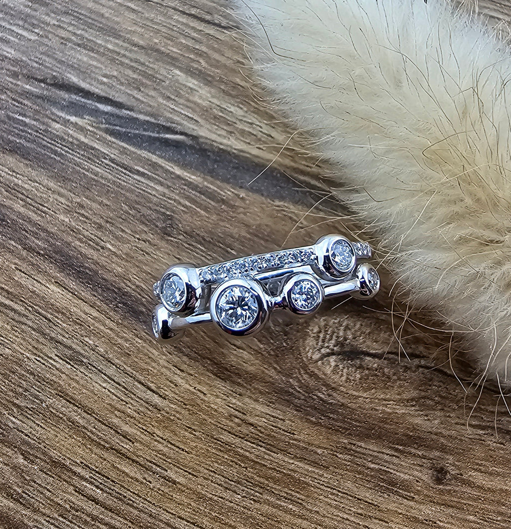 Two row diamond bubble ring