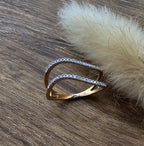 Diamond double wave ring