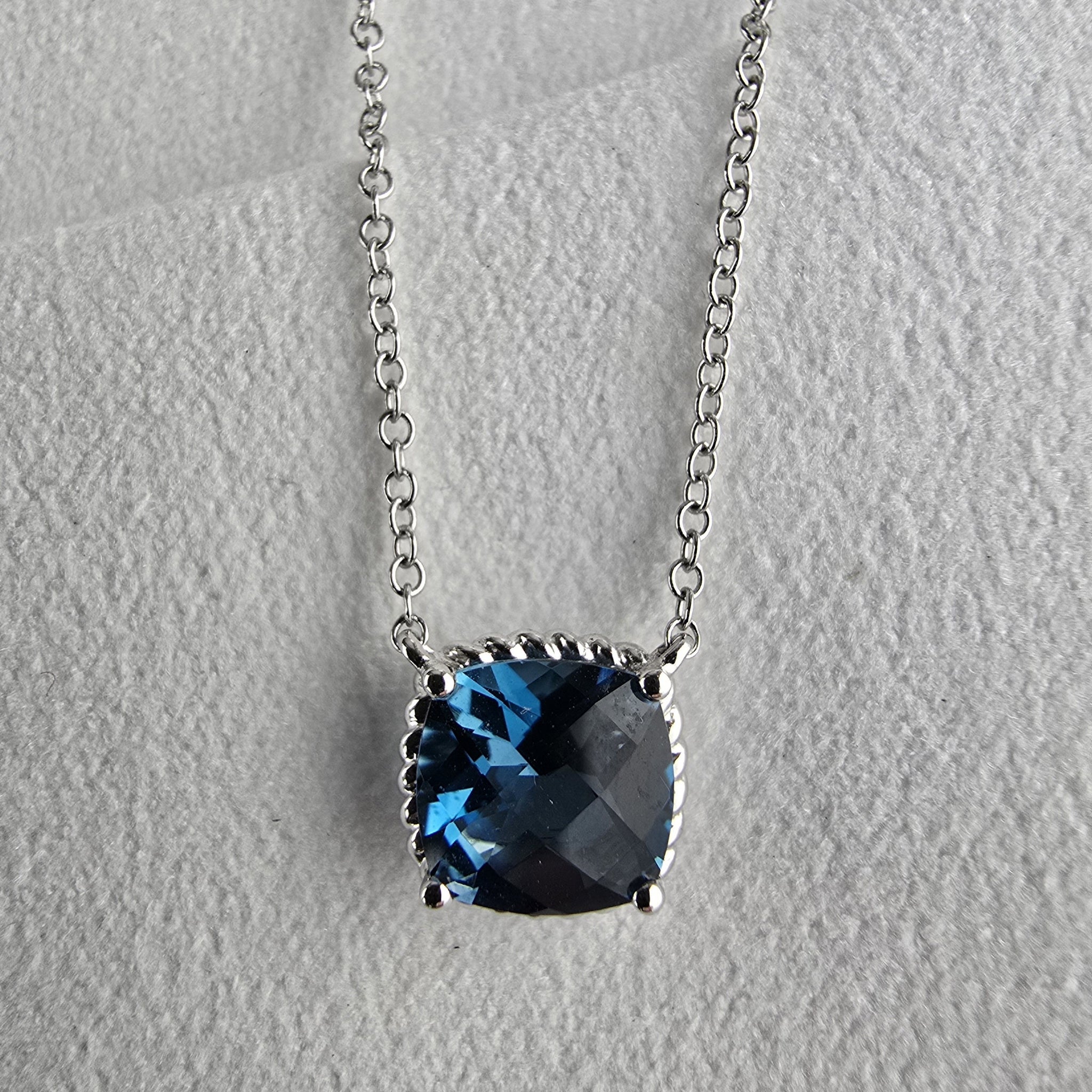 Checkerboard cut blue topaz pendant