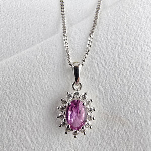 Pink sapphire traditional cluster pendant