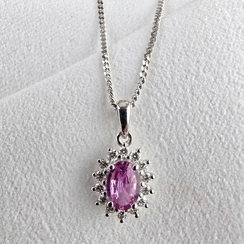 Pink sapphire traditional cluster pendant