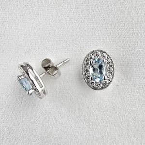 Oval aquamarine and diamond earrings