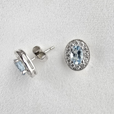 Oval aquamarine and diamond earrings