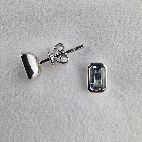 Octagonal Aquamarine Rub Over Set Earrings