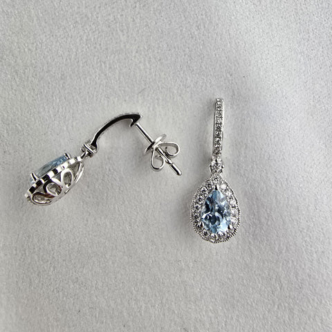 Aquamarine and diamond drop earrings