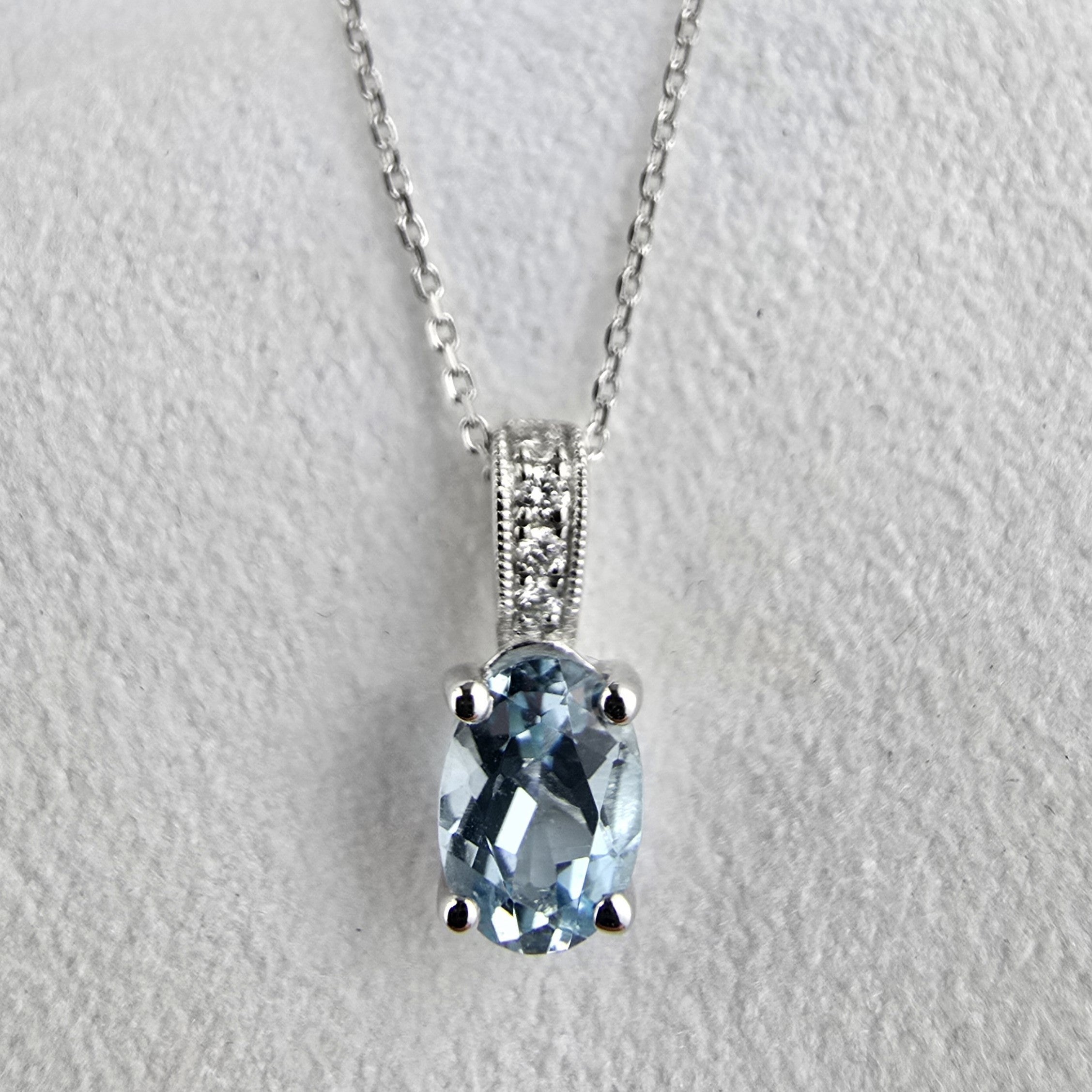 Oval Aquamarine and Diamond Pendant