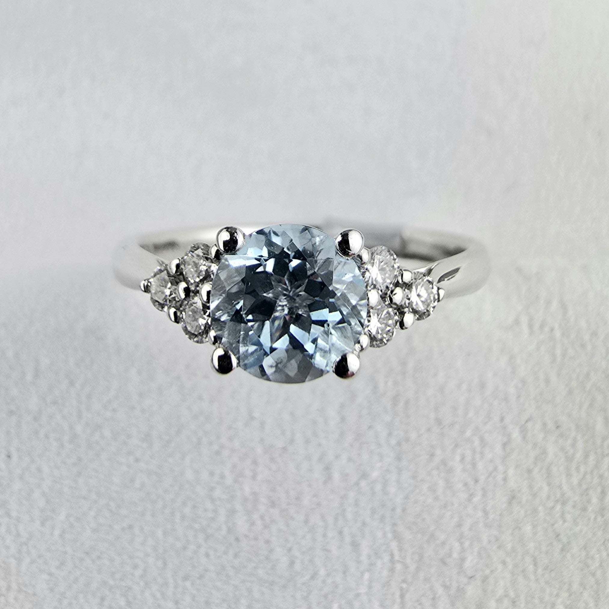 Aquamarine and diamond trefoil ring