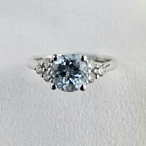 Aquamarine and diamond trefoil ring