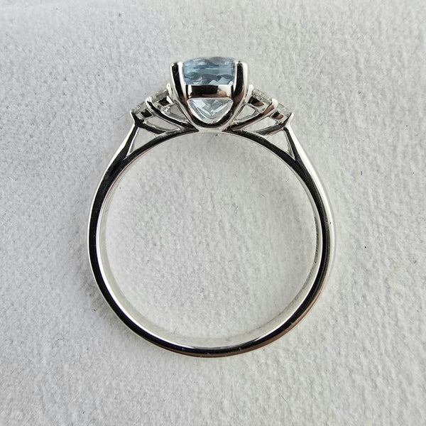 Aquamarine and diamond trefoil ring