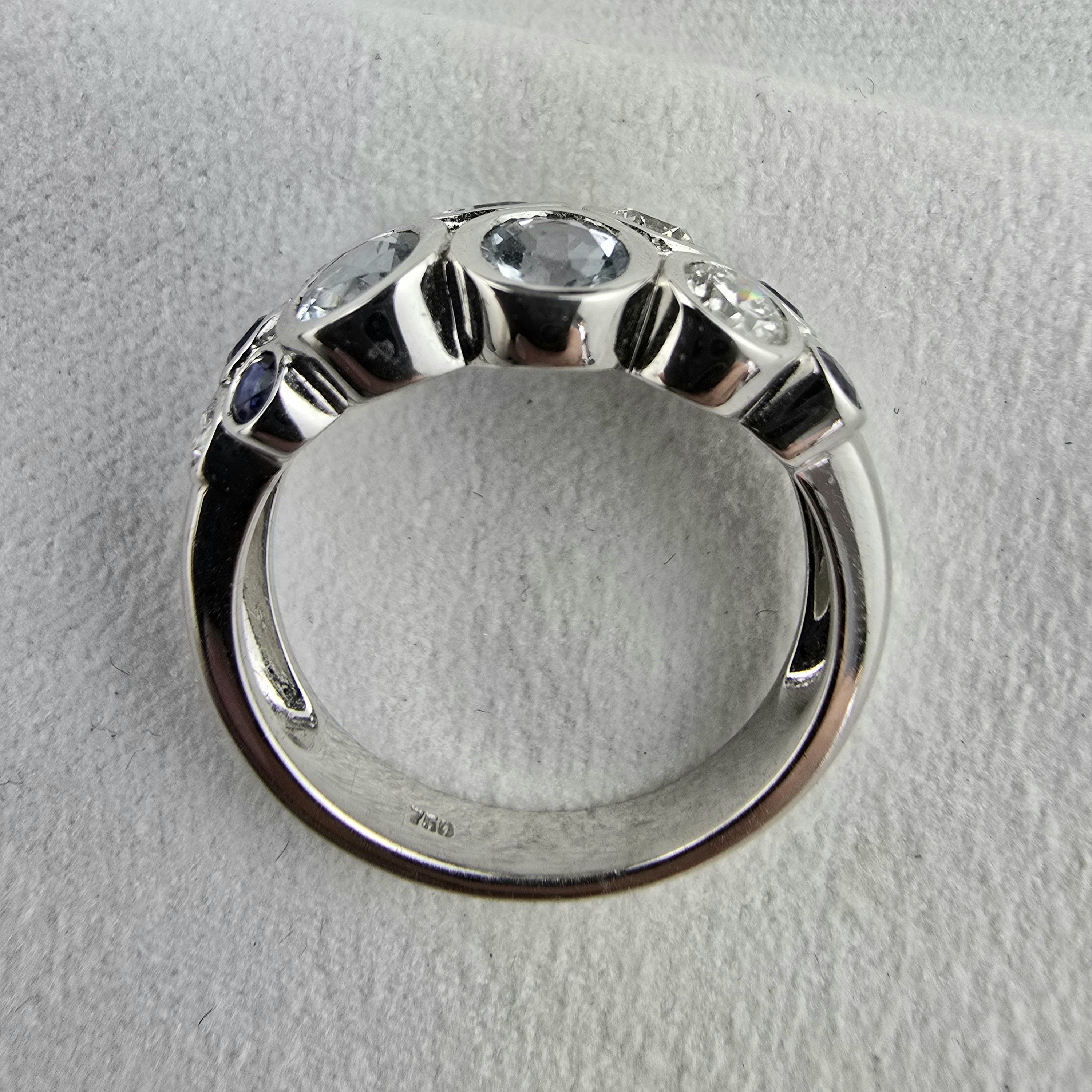 Aquamarine and sapphire bubble ring
