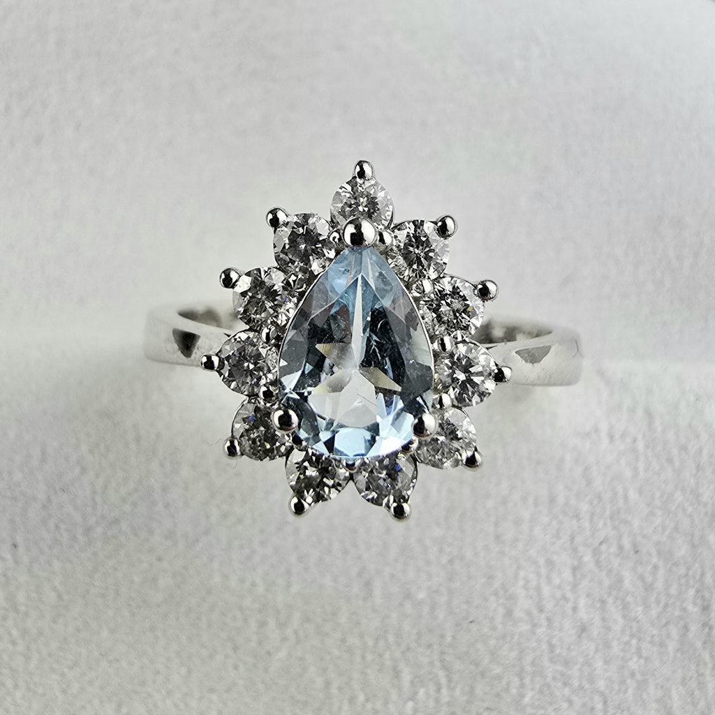 Pear shaped aquamarine cluster ring