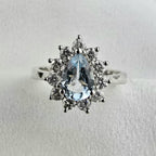Pear shaped aquamarine cluster ring
