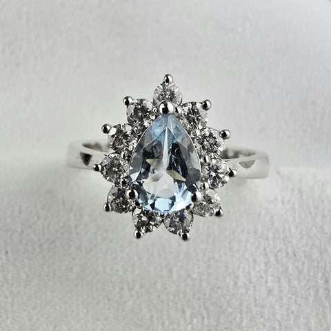 Pear shaped aquamarine cluster ring