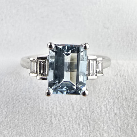 Octagonal aquamarine and diamond ring