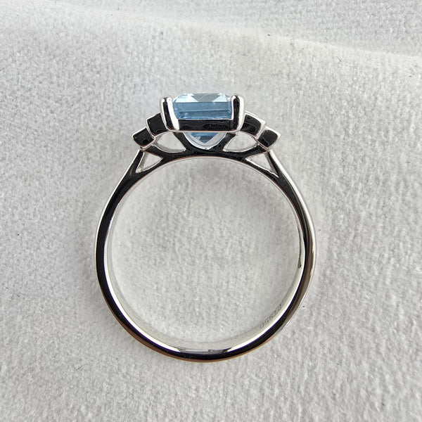 Octagonal aquamarine and diamond ring