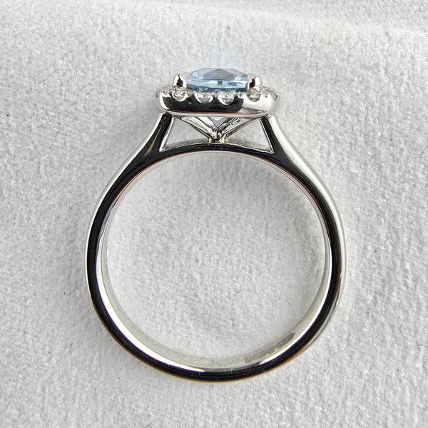 Cushion cut aquamarine halo ring