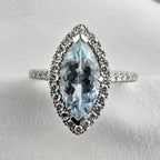 Aquamarine marquise cut halo ring