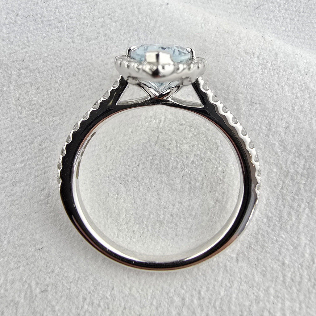 Aquamarine marquise cut halo ring