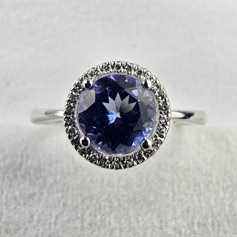 Round tanzanite halo ring