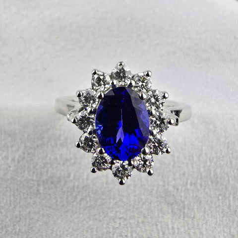 Oval tanzanite classic cluster ring