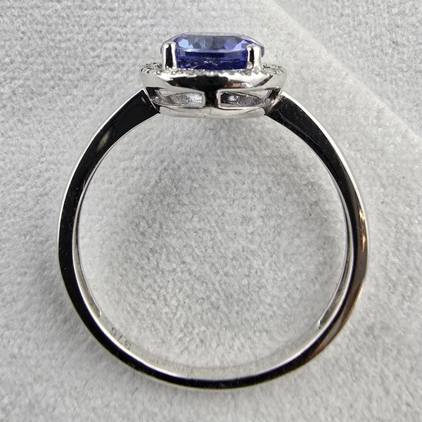 Cushion tanzanite halo ring