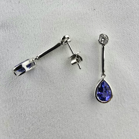 Pear Tanzanite and Diamond Drop Earrings