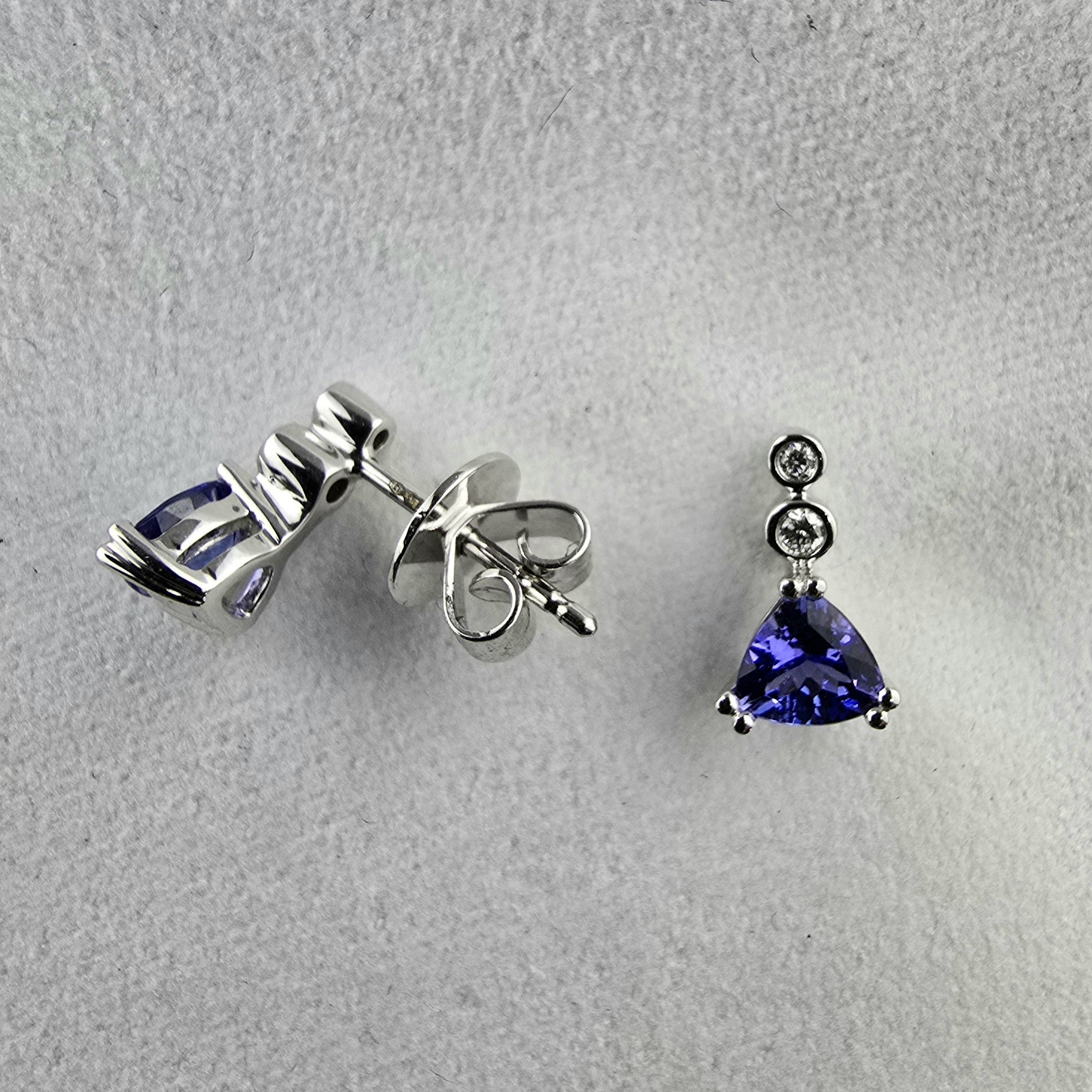 Tanzanite and Diamond Triangle Stud Earrings