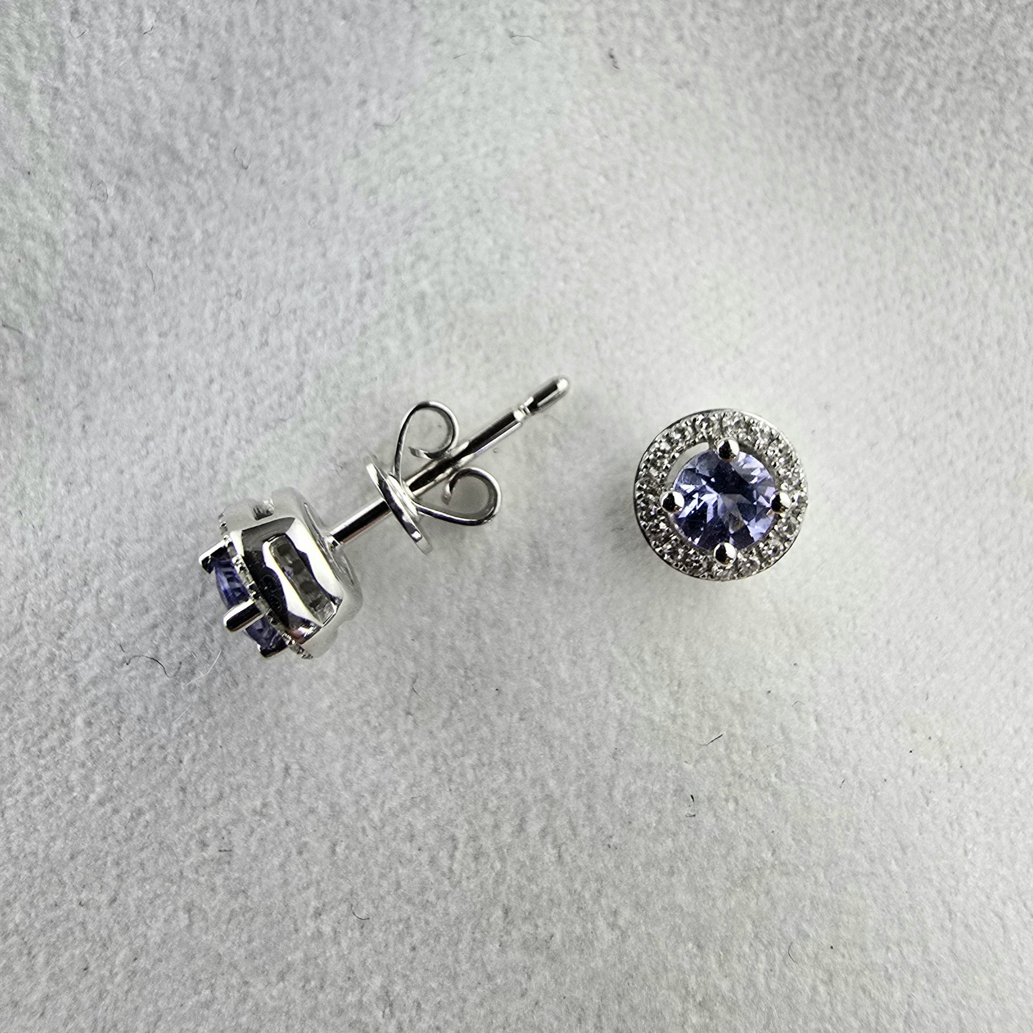 Round tanzanite halo stud earrings