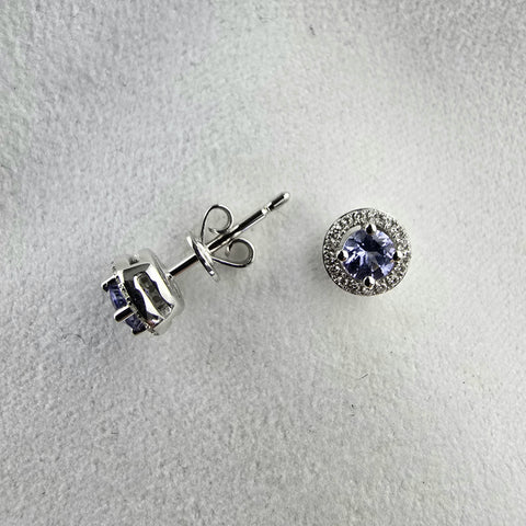 Round tanzanite halo stud earrings