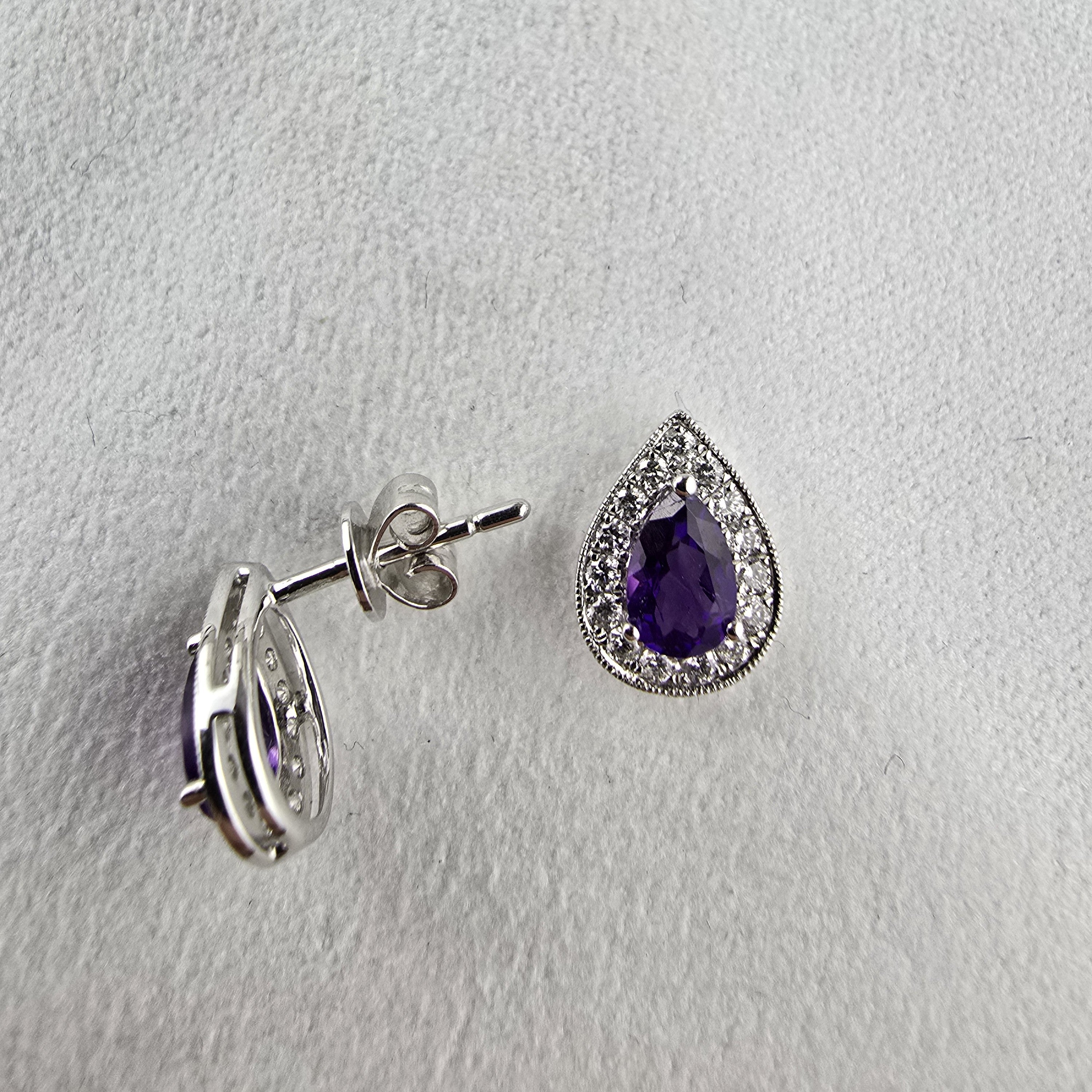 Amethyst and diamond halo earrings