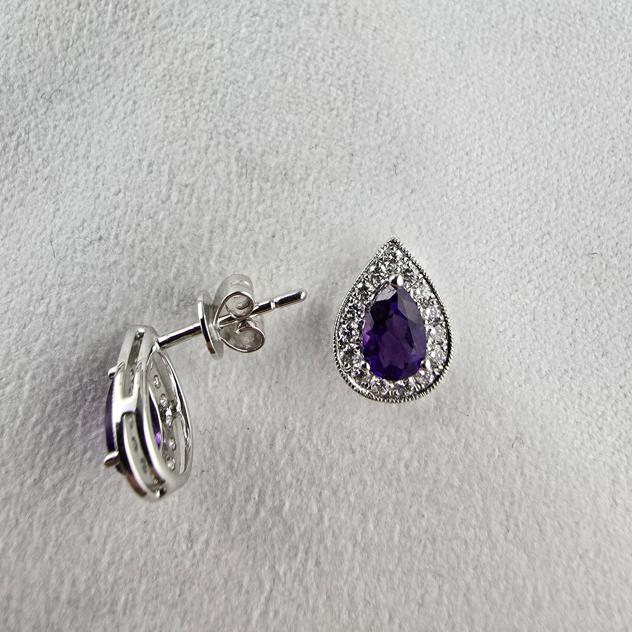 Amethyst and diamond halo earrings