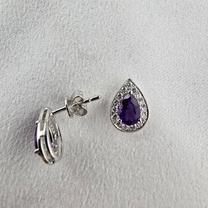 Amethyst and diamond halo earrings