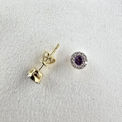 Round Amethyst Halo Stud Earrings