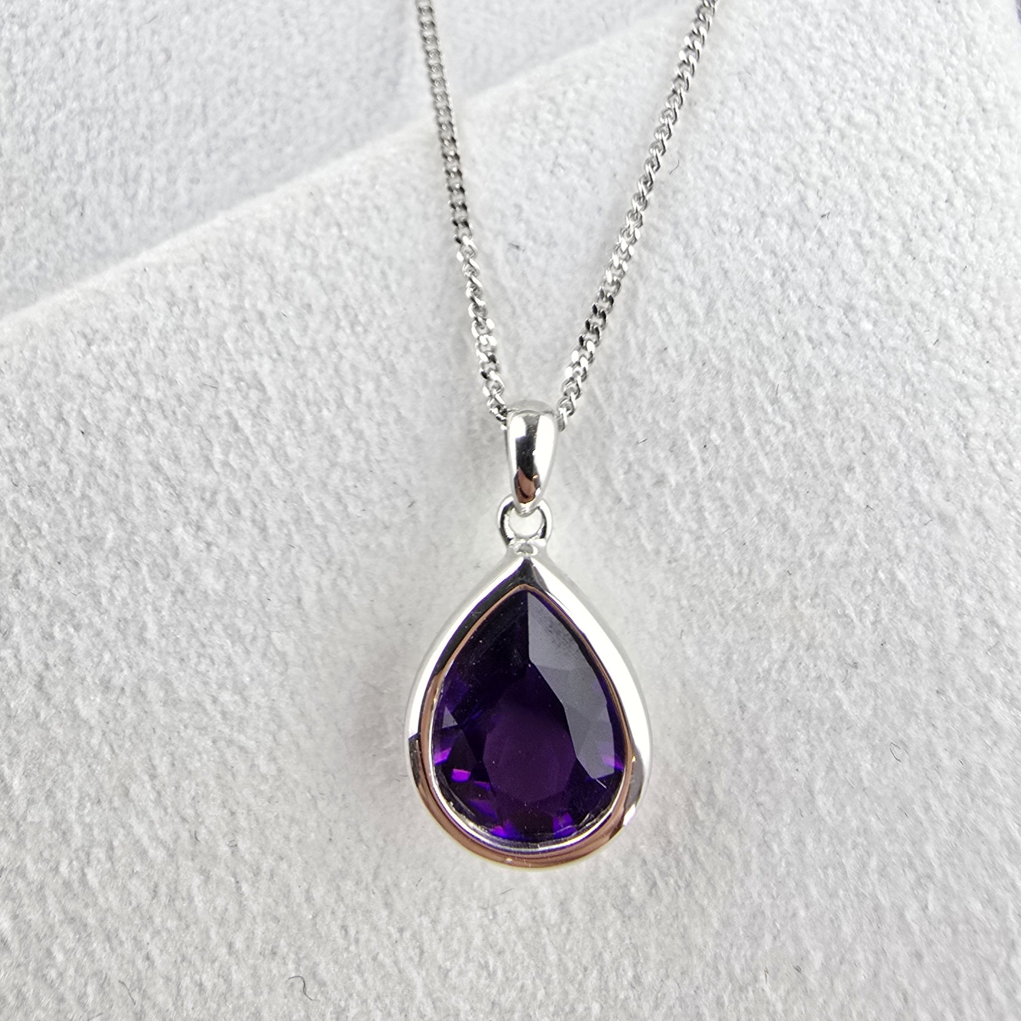 Amethyst Pear Rubover Pendant
