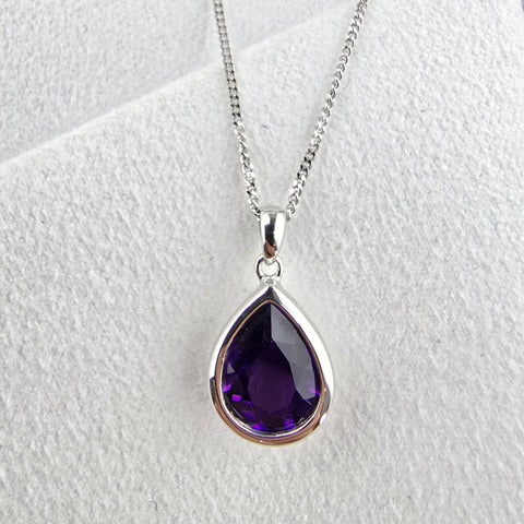 Amethyst Pear Rubover Pendant