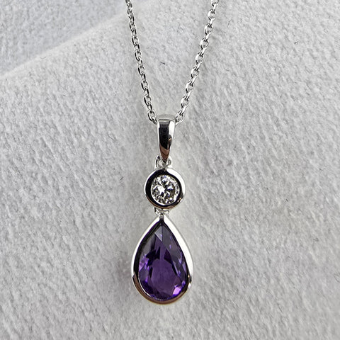 Pear cut amethyst and diamond pendant