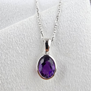 Oval Rub Over Set Amethyst Pendant