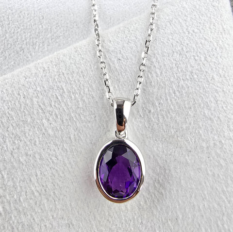 Oval Rub Over Set Amethyst Pendant