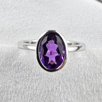 Oval Rubover Amethyst Ring