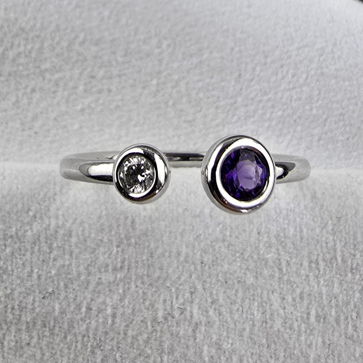 Open amethyst and diamond ring
