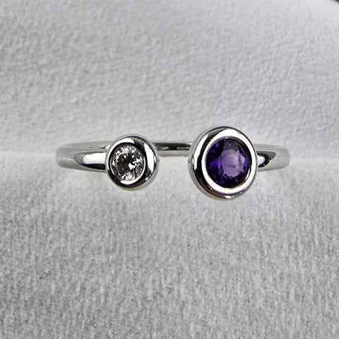 Open amethyst and diamond ring