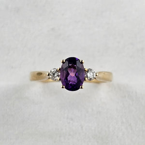 Oval Amethyst and Diamond Trilogy Ring